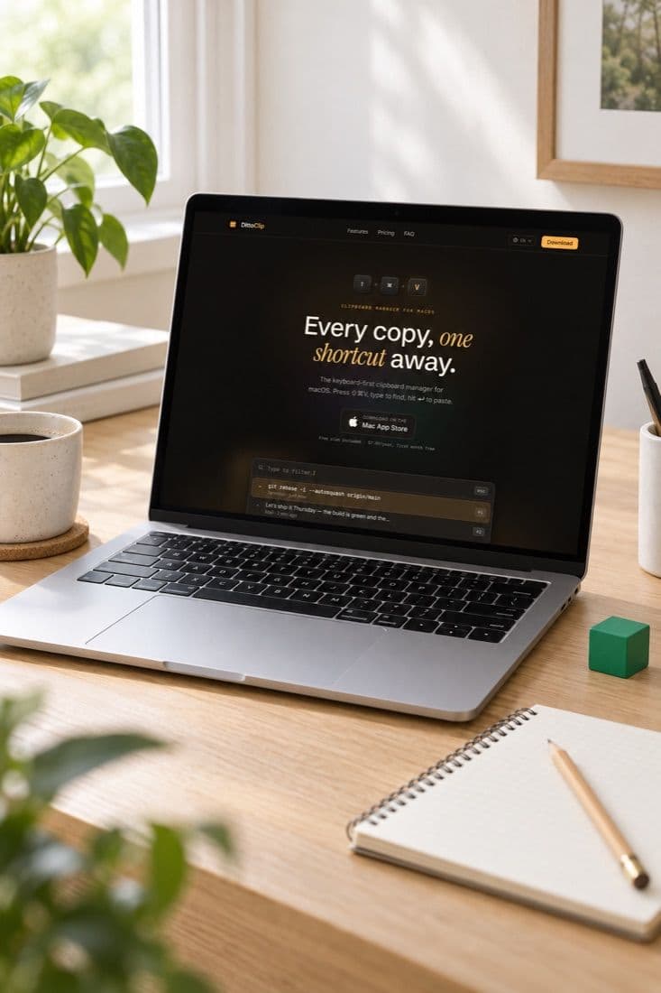 DittoClip su un portatile in uno spazio di lavoro