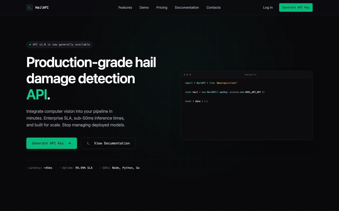 The HailAPI website